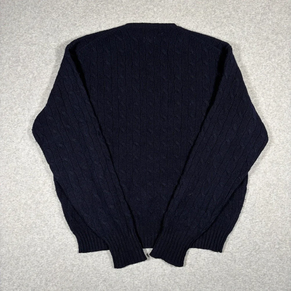 Vintage Polo Ralph Lauren Sweater Mens Large Navy Blue Cable Knit Lambswool 90s